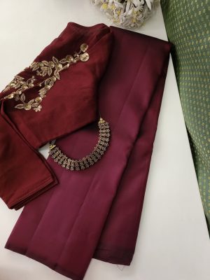 Lavanyam - Plain deep maroon kanchipuram silk saree