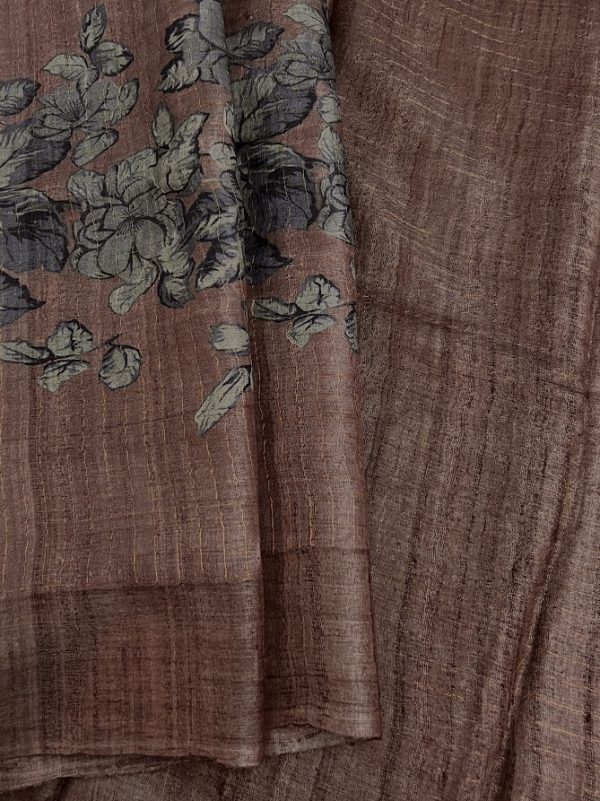 Maya - Brown grey buttercup printed tussar saree