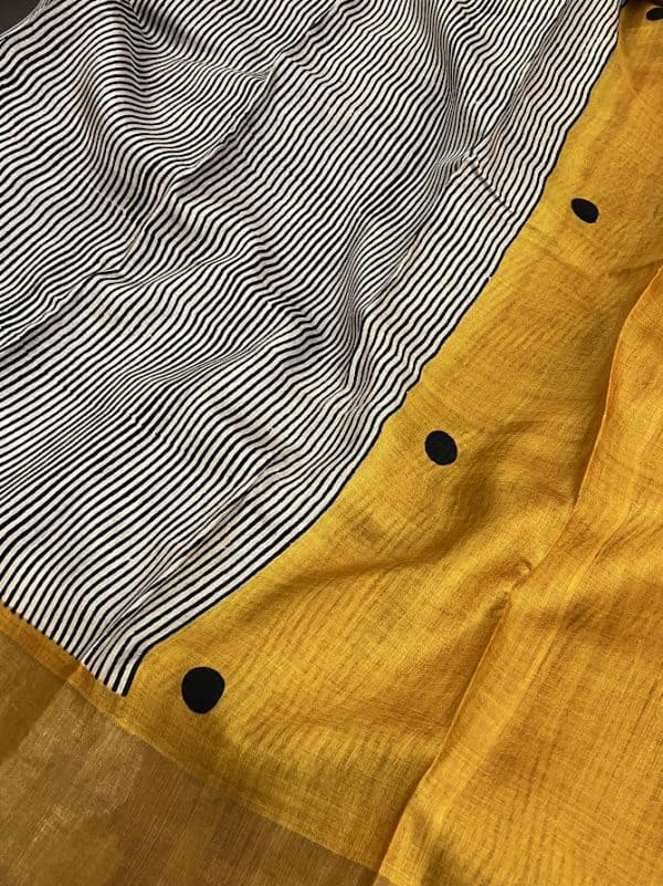 Maya - mustard polka printed tussar saree