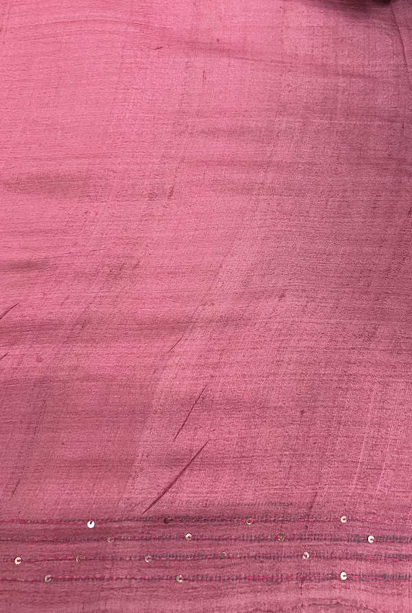Tashi - Pink blue handprinted saree with kantha work