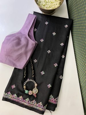 Tushara Black multicolour kutch embroidered saree 5