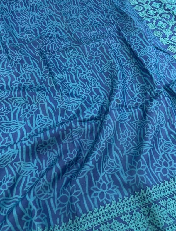 Tushara Blue kutch embroidered tussar saree