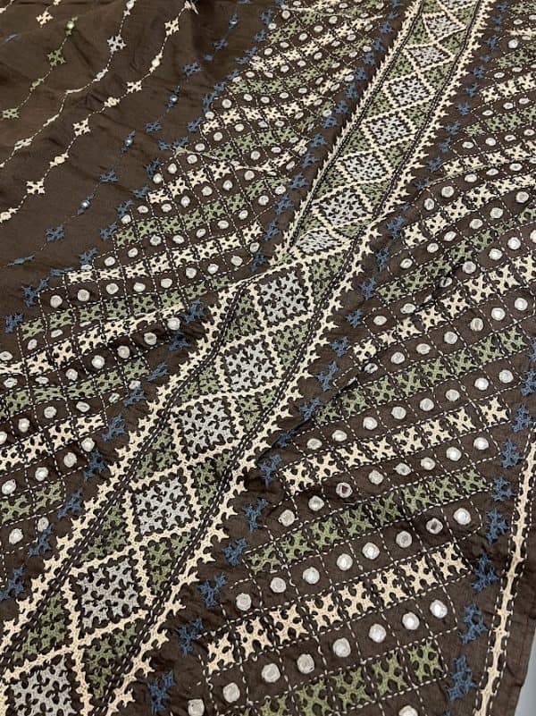 Tushara Brown grey kutch embroidered tussar saree