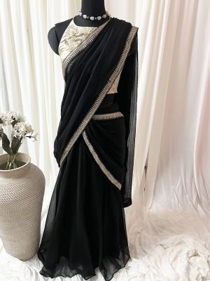 Black chiffon draped saree 1