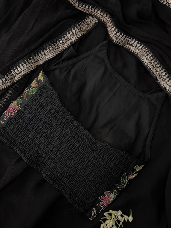 Black embroidered silk halter blouse