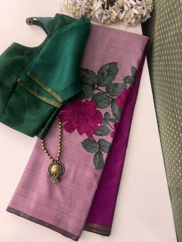 Mila Mauve magenta buttercup printed kanchipuram silk saree