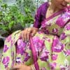 Mila- green lilac floral handprinted Kanchipuram silk saree