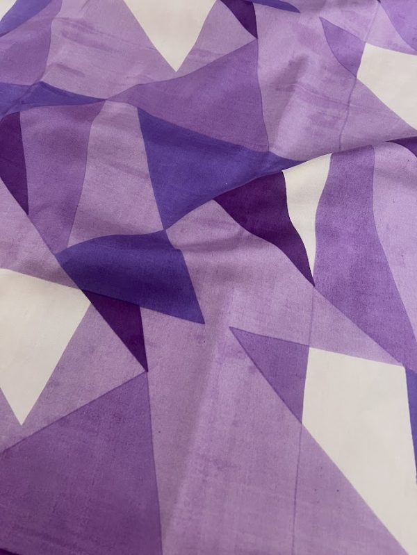 Mila- lilac geometric handblockprinted Kancheepuram silk saree