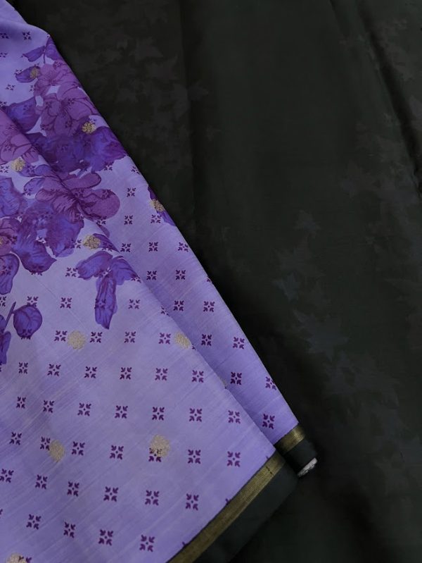 Mila- purple and black buttercup printed Kanchipuram silk saree