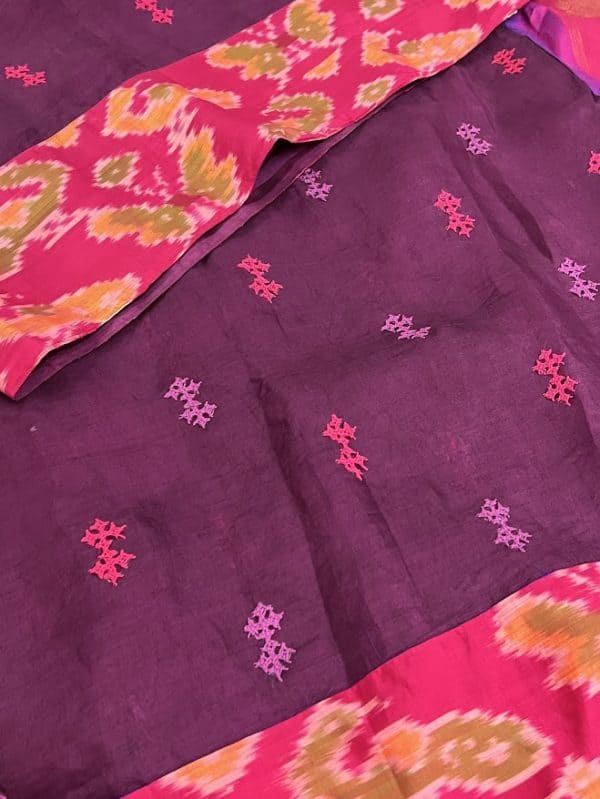Mishrita Violet organza saree with pink kanchi silk border