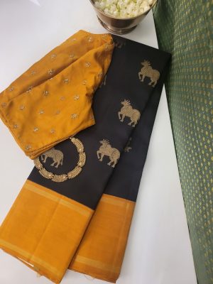 Mohana Black yellow korvai kanchi silk saree 2