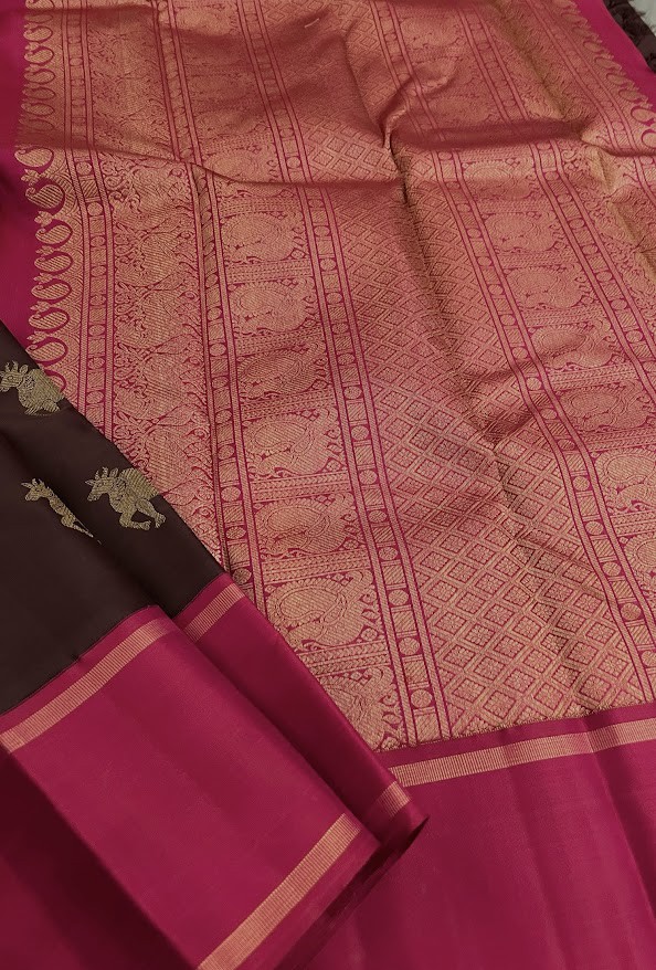 Mohana deep brown pink Kamadhenu silk saree