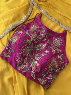 Pink embroidered silk halter blouse 2
