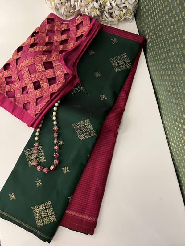 Ranya- pink green Kasauti Kancheepuram silk saree
