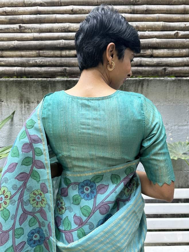 Teal gold tussar blouse