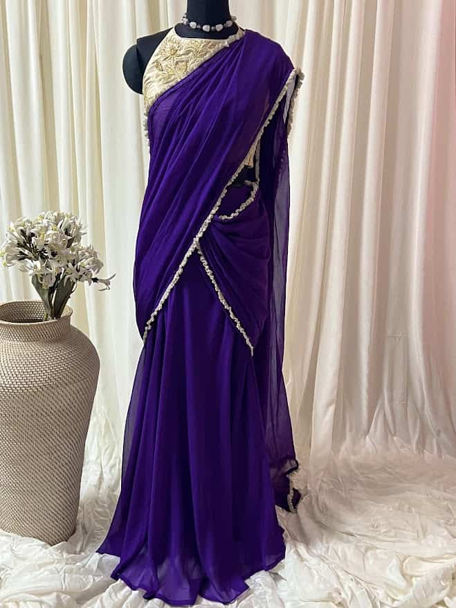 Violet chiffon draped saree 1