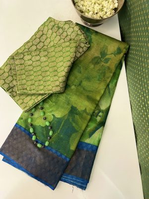 Maya green blue tussar printed saree