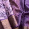 Maya purple floral handprinted tussar saree