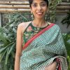 Mila green and white kanchipuram printed silk saree 1