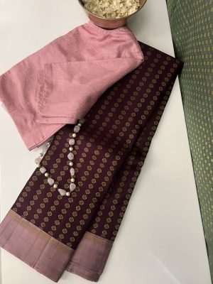 Tejasvi Brown pale rose polka kanchipuram silk saree