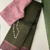 Tejasvi green dusty pink thread woven Kanchipuram silk saree