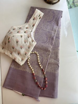 Veena lavendar paisley printed tussar saree