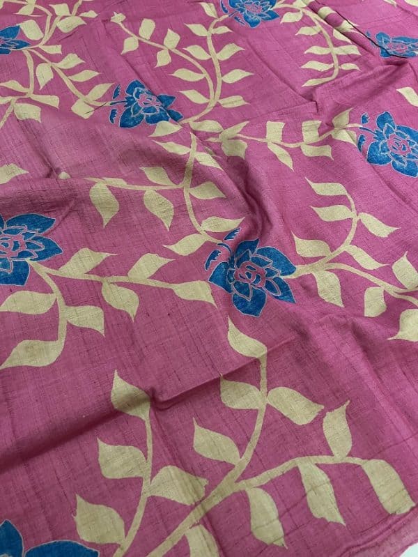 Veena pink floral printed tussar saree
