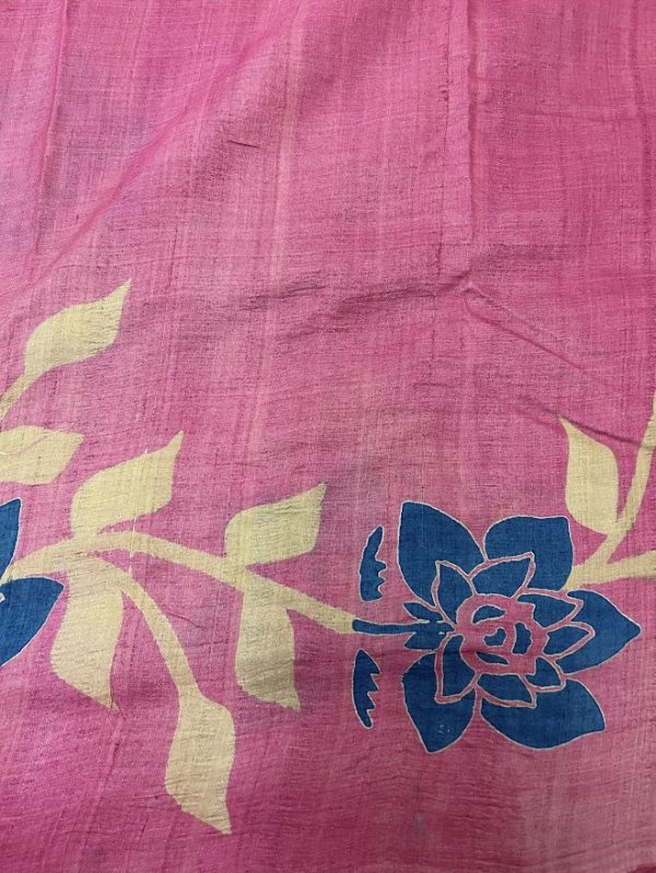 Veena pink floral printed tussar saree