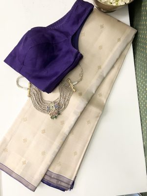 Vera white violet simple kanchipuram silk saree