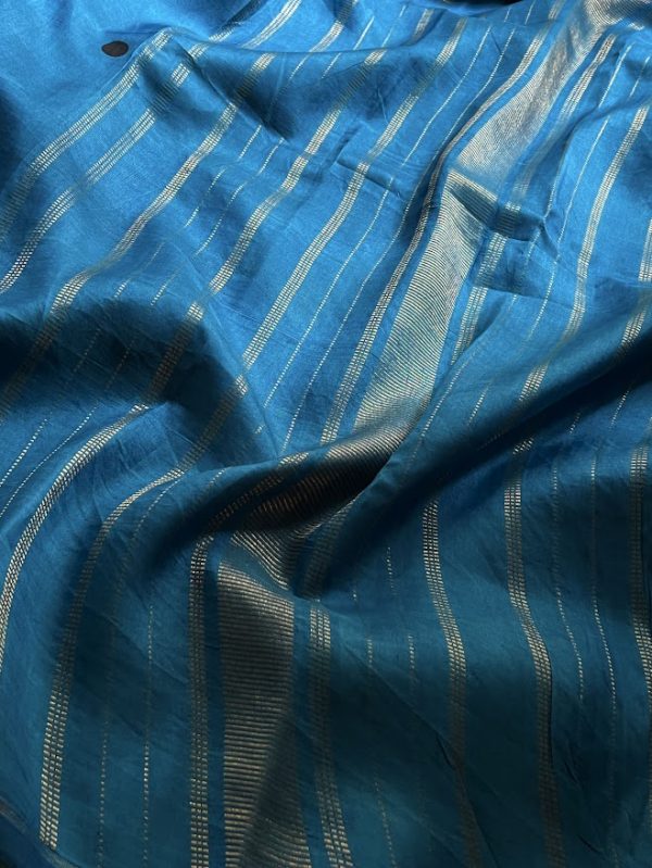 mila blue dot and stripe saree