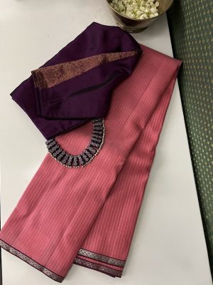 Alani pink sorbet silver zari kanchipuram silk saree
