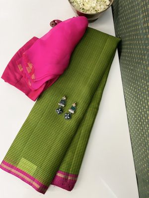 Madhura green and yellow kanchi organza silk saree
