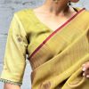 Meera honey mustard maroon chevron kanchipuram silk saree