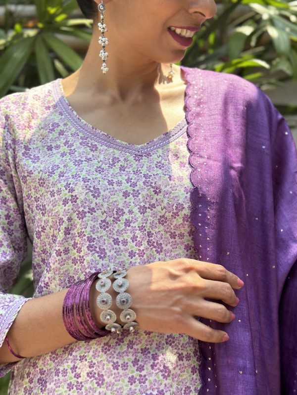 Rang cream purple silk kurta