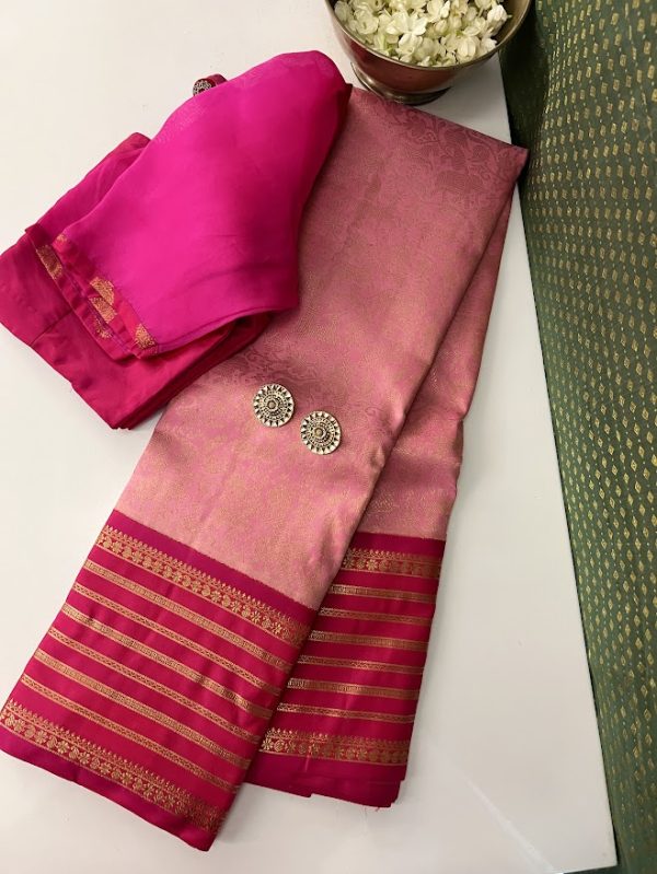 Trayi dusty pink korvai vanasingaram kanchipuram silk saree