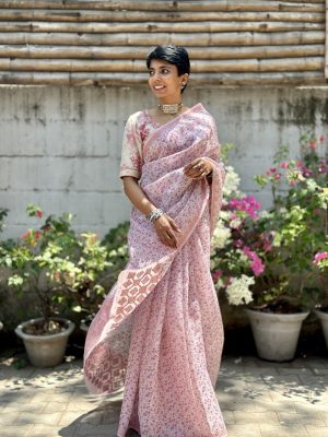 Tuhina dusty pink garden organza kutch saree