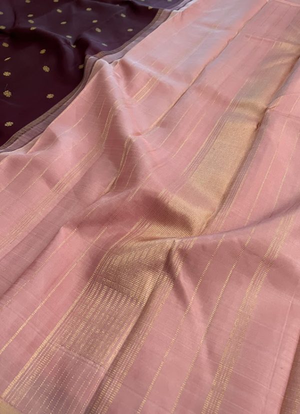 Vera chocolate brown and dusty pink kanchipuram silk saree