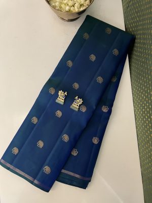 Vera peacock blue elephant design kanchipuram silk saree