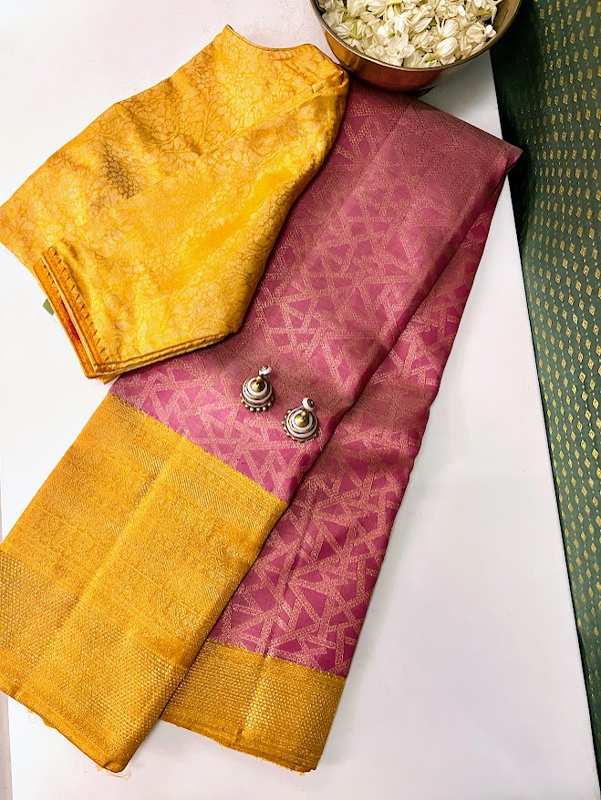 Sumangala pink modern kanchipuram silk saree