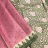 Veena pink green box print tussar saree 4