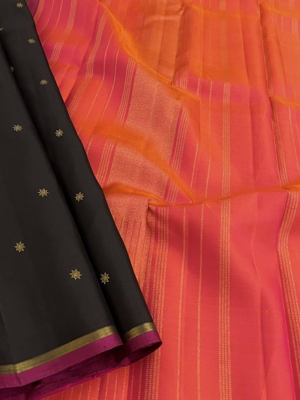 Vera black peach kanchipuram silk saree