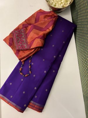Vera violet orange kancheepuram silk saree