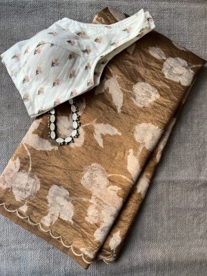 Brown floral tissue saree