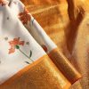 Mila cream orange korvai kanchipuram silk saree