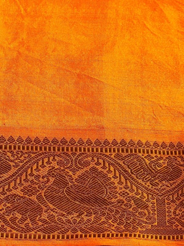 Mila cream orange korvai kanchipuram silk saree