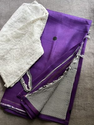 Mila violet dot and stripe kanchipuram silk saree