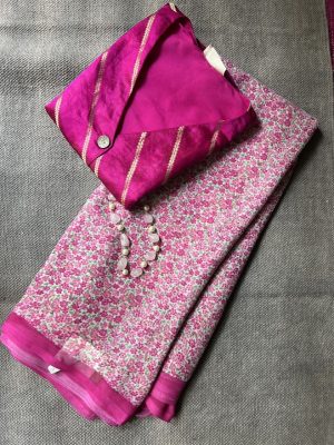 Pink little flowers chiffon saree