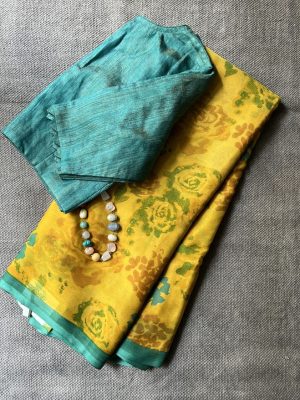 Yellow floral chiffon saree
