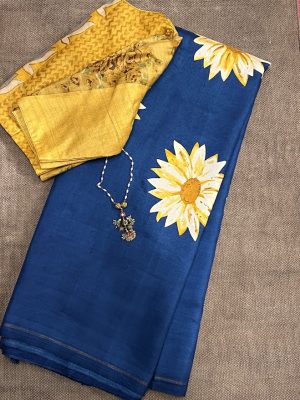 Mila indigo sunflower kanchi silk saree