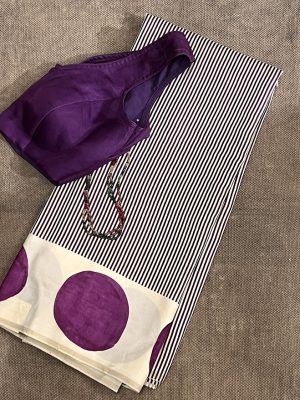 Mila violet dot stripe kanchi silk saree